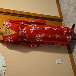Gap Long Sleeve Red Floral Wrap Dress Size L